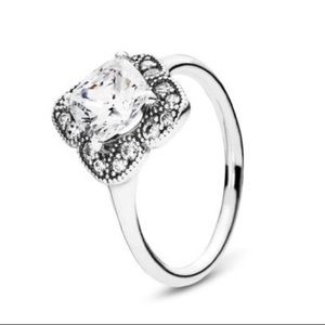 Pandora Floral Sterling Silver Square CZ ring